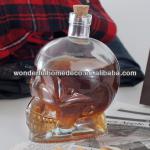 750ml vodka glass skull bottle with cork/skull bottle/skull glass bottle