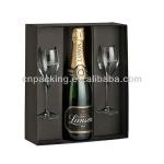 black gift box with flutes for champagne and wine glasses