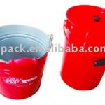 Red tin bucket with iron handle