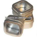 Bespoke square tin box with clear top view window LH-001