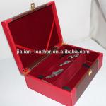 red faux leather gift wine boxes for packaging two bottles JK-WB030