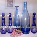 unique shaped blue colored overlaid glass wine decanters BB