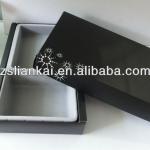 Matt glossy black gift packaging box with divider for men&#39;s tie and belt
