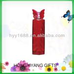 Red fancy perfume glass bottle with butterfly cap 100ml