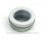 round tin box with clear pvc window