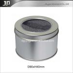 Small round plain tin can with window