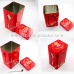 airtight rectangular coffee tin with metal spoon