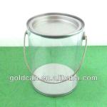 tin box, empty clear PVC tin bucket, pails with handle and lid