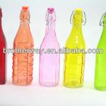 colored glass beverage bottle with swing top,printing glass bottle with clip top