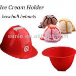 Red plastic baseball helmet ice cream container