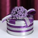 Popular Wedding Gift Candy Box / Purple Flower Personalized Round Candy Tin Box