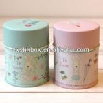 lovely with beautiful printed patterns round shape metal tea tin box