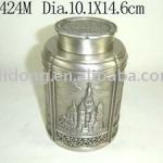 Pewter-Plated Round Metal Tin Box(LD-424M)