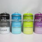 SET OF 3 STACKING Enamel BLACK BLUE GREEN PURPLE TIN COFFEE TEA SUGAR STORAGE TINS NEW