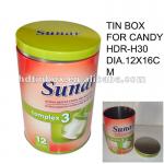 round tin canister with double airtight lid for sugar or food