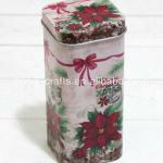 Printed square tin cylinder box for christmas decoration