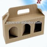 Popular Corrugated Cardboard Wine Box with Handle &amp; Window for Three Bottles Wine Packaging Factory Direct Sale