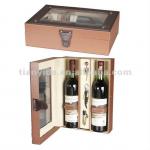 Wooden Wine Bottle Boxes With PU Leather Hasp