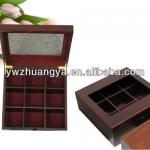 Hot selling glossy finish brown wooden tea box,tea bag storage box 9 compartments
