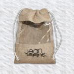 small burlap drawstng jute bag with window