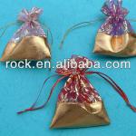 fd-047-- printed organza bags for wedding golden bottom organza bag