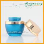sky bule cosmetic glass jar with golden cap