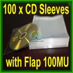 100 x CD DVD Sleeves with Flap Envelopes Cases OPP 100M
