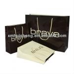 Eco friendly glossy printed shopping paper carry bag with pp handle
