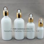 Dropper white round essential oil bottle, aluminum dropper/ plastic cap/ press pump/spray