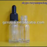 clear glass dropper bottles with pipette and black top