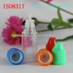 ISO 8317 10ml empty clear eliquid drop bottle with childproof caps with triangle
