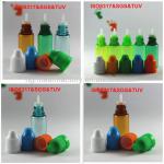 ISO 8317/SGS/TUV certificate plastic eye dropper bottles,e liquids empty bottle 10ml for different color with childproof cap