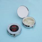 Exquisite fashion portable round pill box with crystal and epoxy coating on the lid