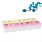 14 Compartments Portable Plastic Twice-a-day Weekly Pill Organizer Pills Storage Box (Random Color Delivery)