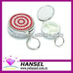 Crystal portable mini round red circle on metal pillbox with keychain