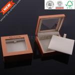 High end rigid jewelry box package with clear window and velvet insert