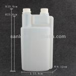 plastic double neck dual chamber dispenser bottle