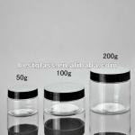 50g, 100g, 200g jar, cosmetic jar, plastic jar, with black plastic cap, accept OEM