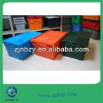 Heavy duty large plastic crate with foldable lids