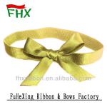 2014 newest gold pre-tied satin ribbon bow with elastic loop elastic ribbon