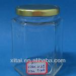 250ml hexagonal clear glass jar with metal lid DH-023