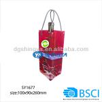 transparent red PVC wine ice cooler bag for 1bottle SY1473